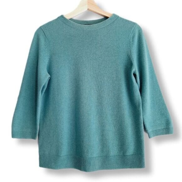 TALBOTS 100% Cashmere Sweater Crewneck Teal Blue Sz M P - Picture 1 of 7